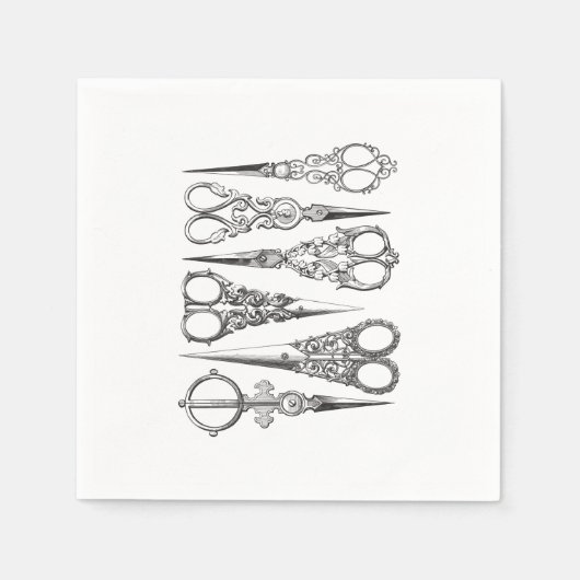 ヴィンテージはさみエレガント白黒 スタンダードカクテルナプキン (正面)