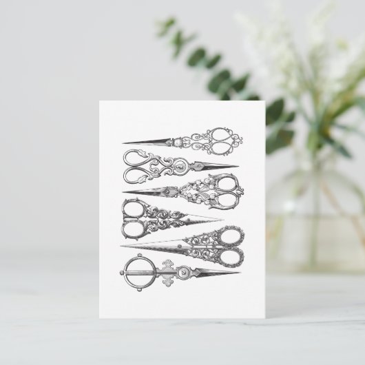 ヴィンテージはさみエレガント白黒 ポストカード (スタンド正面)