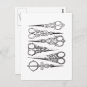 ヴィンテージはさみエレガント白黒 ポストカード (正面/裏面)