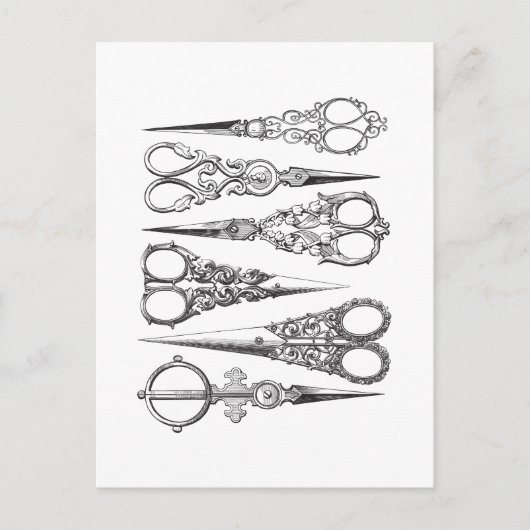 ヴィンテージはさみエレガント白黒 ポストカード (正面)