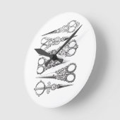 ヴィンテージはさみエレガント白黒 ラウンド壁時計 (傾斜)