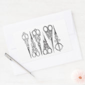 ヴィンテージはさみエレガント白黒 長方形シール (封筒)