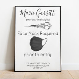 ヴィンテージはさみサロン顔マスク必要業務 ポスター