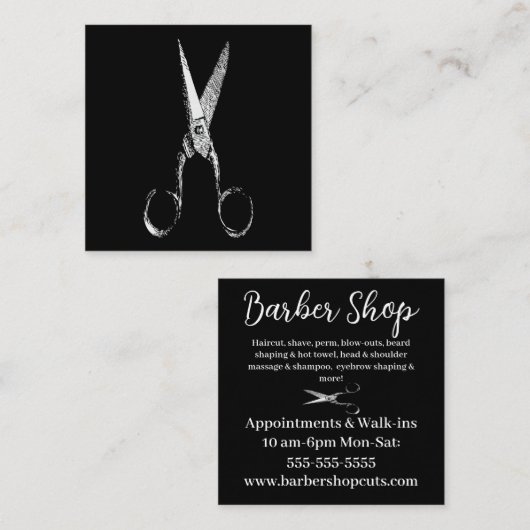 ヴィンテージはさみ理容師又はサロン名刺 スクエア名刺 (正面/裏面)