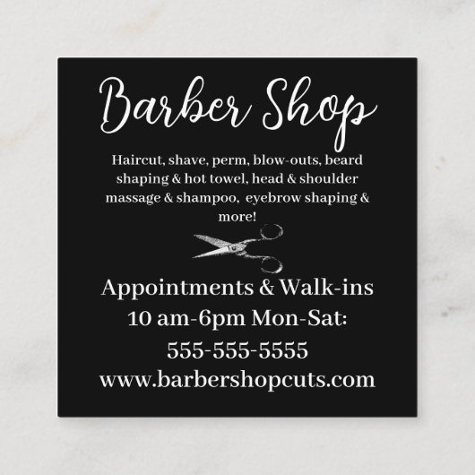 ヴィンテージはさみ理容師又はサロン名刺 スクエア名刺 (裏面)