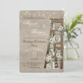 ヴィンテージはしごアンティークホワイトローズラブ 招待状 (スタンド正面)