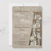 ヴィンテージはしごアンティークホワイトローズラブ 招待状 (正面)