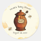 ヴィンテージはちみつポットはちみつ蜂ベビーシャワー招待状 ラウンドシール (正面)