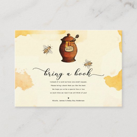ヴィンテージはちみつポットはちみつ赤ちゃんシャワー本をもたらす エンクロージャーカード (正面)