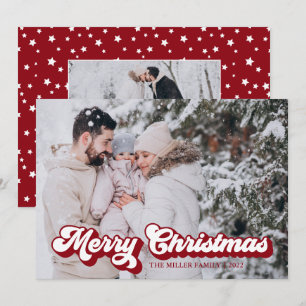 ヴィンテージはっきりしたスクリプトMerry Christmas 2フォトレッド シーズンカード