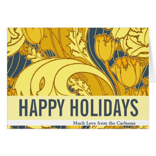 ヴィンテージはっきりしたチューリップブルー金ゴールドパターン (正面横)