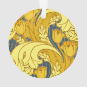 ヴィンテージはっきりしたチューリップブルー金ゴールドパターン オーナメント (裏面)