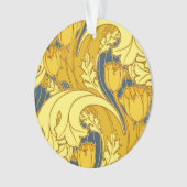 ヴィンテージはっきりしたチューリップブルー金ゴールドパターン オーナメント (正面)