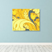 ヴィンテージはっきりしたチューリップブルー金ゴールドパターン キャンバスプリント (インサイチュ (ウッドフロア))