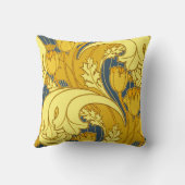 ヴィンテージはっきりしたチューリップブルー金ゴールドパターン クッション (裏面)