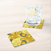 ヴィンテージはっきりしたチューリップブルー金ゴールドパターン スクエアペーパーコースター (インサイチュ)