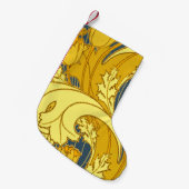 ヴィンテージはっきりしたチューリップブルー金ゴールドパターン スモールクリスマスストッキング (正面 (吊り時))