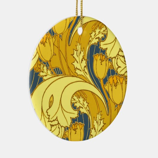 ヴィンテージはっきりしたチューリップブルー金ゴールドパターン セラミックオーナメント (右)