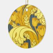 ヴィンテージはっきりしたチューリップブルー金ゴールドパターン セラミックオーナメント (左)