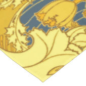 ヴィンテージはっきりしたチューリップブルー金ゴールドパターン テーブルクロス (アングル)