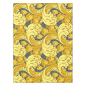 ヴィンテージはっきりしたチューリップブルー金ゴールドパターン テーブルクロス (正面)