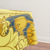 ヴィンテージはっきりしたチューリップブルー金ゴールドパターン テーブルクロス (インサイチュ)