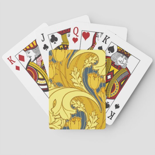 ヴィンテージはっきりしたチューリップブルー金ゴールドパターン トランプ (裏面)