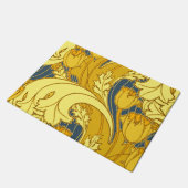 ヴィンテージはっきりしたチューリップブルー金ゴールドパターン ドアマット (アングル)