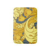 ヴィンテージはっきりしたチューリップブルー金ゴールドパターン バスマット (正面縦)