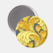 ヴィンテージはっきりしたチューリップブルー金ゴールドパターン マグネット (正面/裏面)