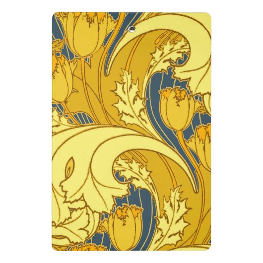 ヴィンテージはっきりしたチューリップブルー金ゴールドパターン ミニクリップボード (裏面)