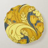 ヴィンテージはっきりしたチューリップブルー金ゴールドパターン ラウンドクッション (裏面)