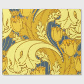 ヴィンテージはっきりしたチューリップブルー金ゴールドパターン ラッピングペーパー (フラット)