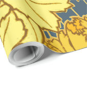 ヴィンテージはっきりしたチューリップブルー金ゴールドパターン ラッピングペーパー (ロールコーナー)