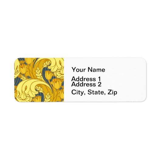 ヴィンテージはっきりしたチューリップブルー金ゴールドパターン ラベル (正面)