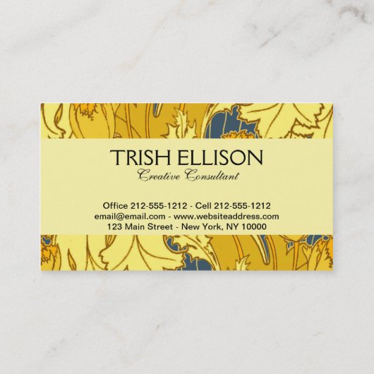 ヴィンテージはっきりしたチューリップブルー金ゴールドパターン 名刺 (裏面)