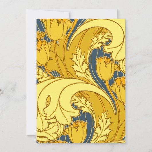 ヴィンテージはっきりしたチューリップブルー金ゴールドパターン 招待状 (裏面)