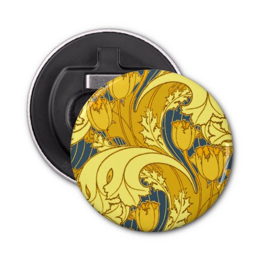 ヴィンテージはっきりしたチューリップブルー金ゴールドパターン 栓抜き (正面)