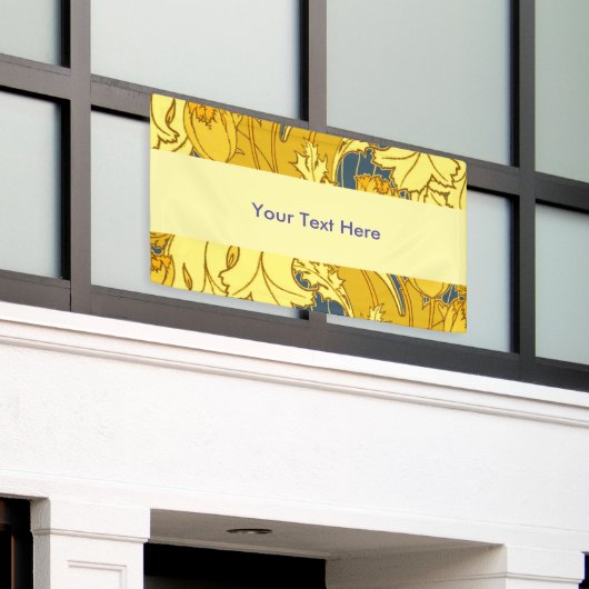 ヴィンテージはっきりしたチューリップブルー金ゴールドパターン 横断幕 (ビルの外側)