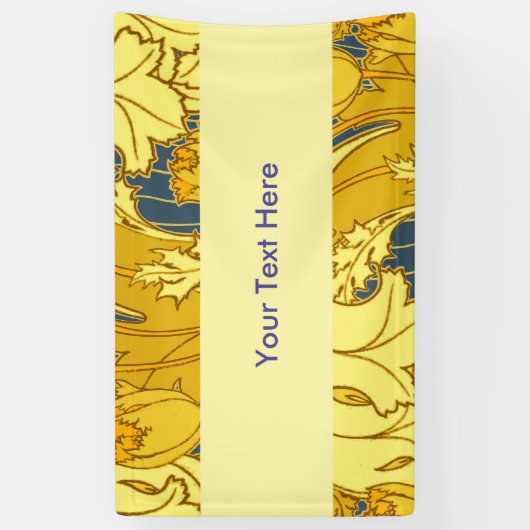 ヴィンテージはっきりしたチューリップブルー金ゴールドパターン 横断幕 (縦)