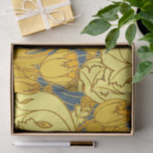 ヴィンテージはっきりしたチューリップブルー金ゴールドパターン 薄葉紙 (ギフト)