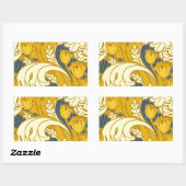 ヴィンテージはっきりしたチューリップブルー金ゴールドパターン 長方形シール (シート)