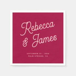 ヴィンテージはっきりしたレトロホットピンク明るい赤紫色ウェディングパーティー スタンダードカクテルナプキン