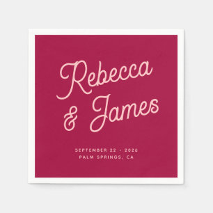 ヴィンテージはっきりしたレトロホットピンク明るい赤紫色ウェディングパーティー スタンダードカクテルナプキン