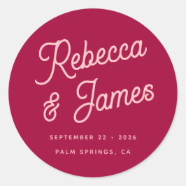 ヴィンテージはっきりしたレトロホットピンク明るい赤紫色結婚ズ ラウンドシール