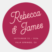 ヴィンテージはっきりしたレトロホットピンク明るい赤紫色結婚ズ ラウンドシール (正面)