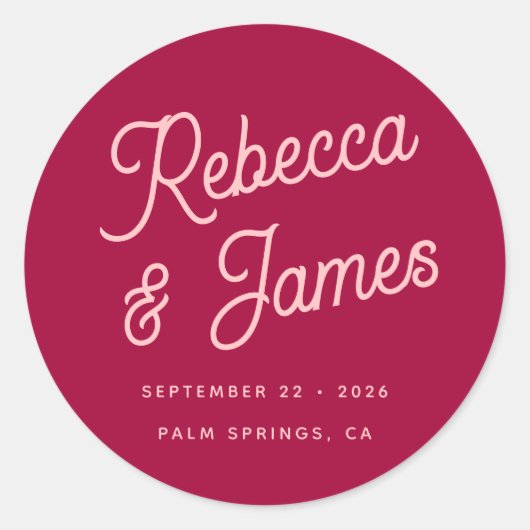 ヴィンテージはっきりしたレトロホットピンク明るい赤紫色結婚ズ ラウンドシール (正面)