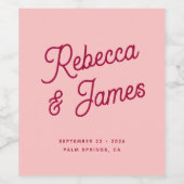 ヴィンテージはっきりしたレトロホットピンク明るい赤紫色結婚ズ ワインラベル (シングルラベル)