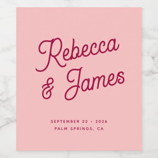 ヴィンテージはっきりしたレトロホットピンク明るい赤紫色結婚ズ ワインラベル (シングルラベル)