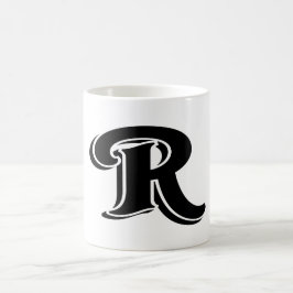ヴィンテージはっきりした白黒レターRモノグラム コーヒーマグカップ